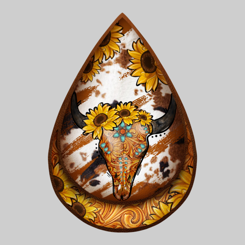 Sunflower Tooled Leather Bullskull Teardrop Earrings Premium Tee by Jasminsmagicworld | Teevron