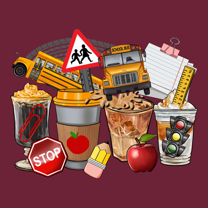 School Bus Coffee Cups Long Sleeve Tee by FaDigitalArtStudio | Teevron