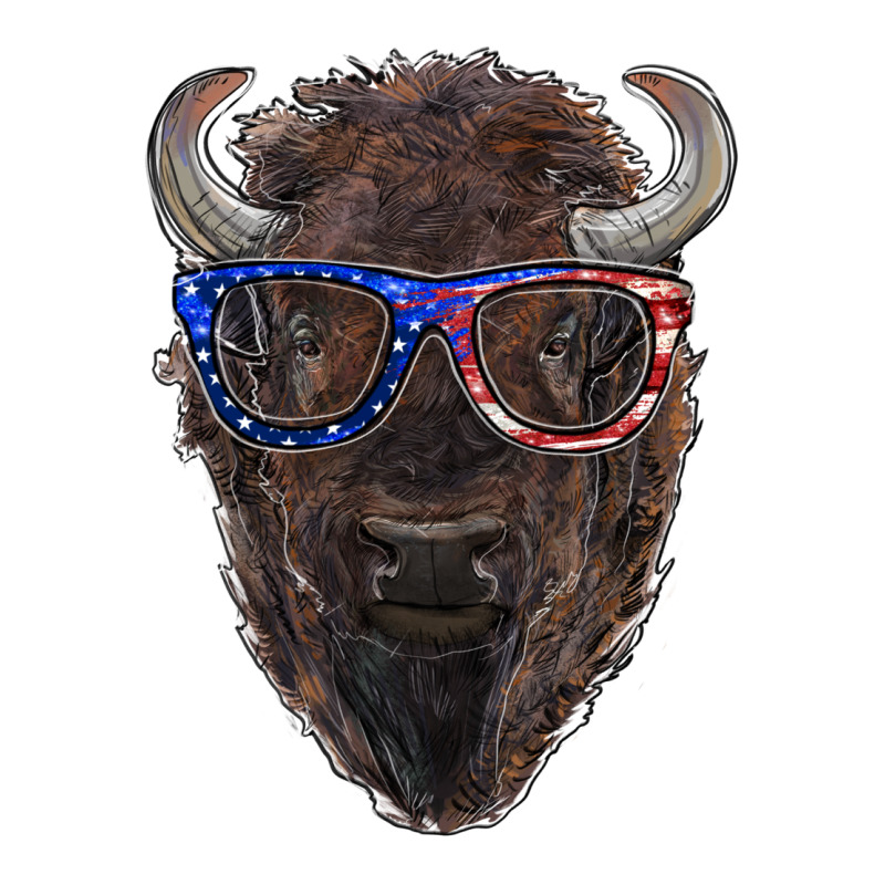 Bison With American Flag Glasses Long Sleeve Tee by RanaPortraitStore | Teevron