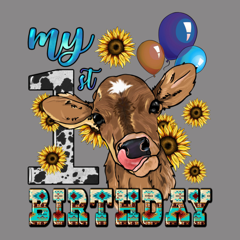 My First Birthday Baby Cow Sunflower Vintage Tee by HowdyJamesFarm | Teevron