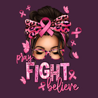 Pray Fight Believe Breast Cancer Afro Messy Bun Premium Tee | Teevron