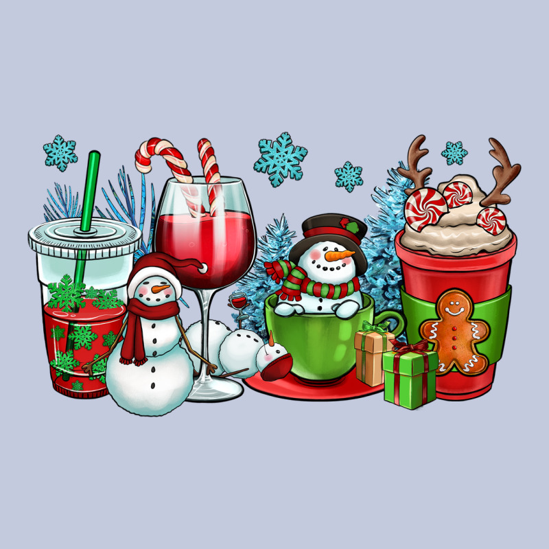 Christmas Snowman Coffee Cups Long Sleeve Tee by OliviaCreatesArt | Teevron