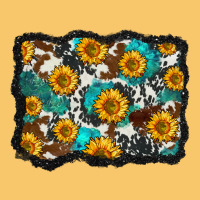 Cowhide  Turquoise Sunflowers Pattern Olivia Vintage Hoodie | Teevron