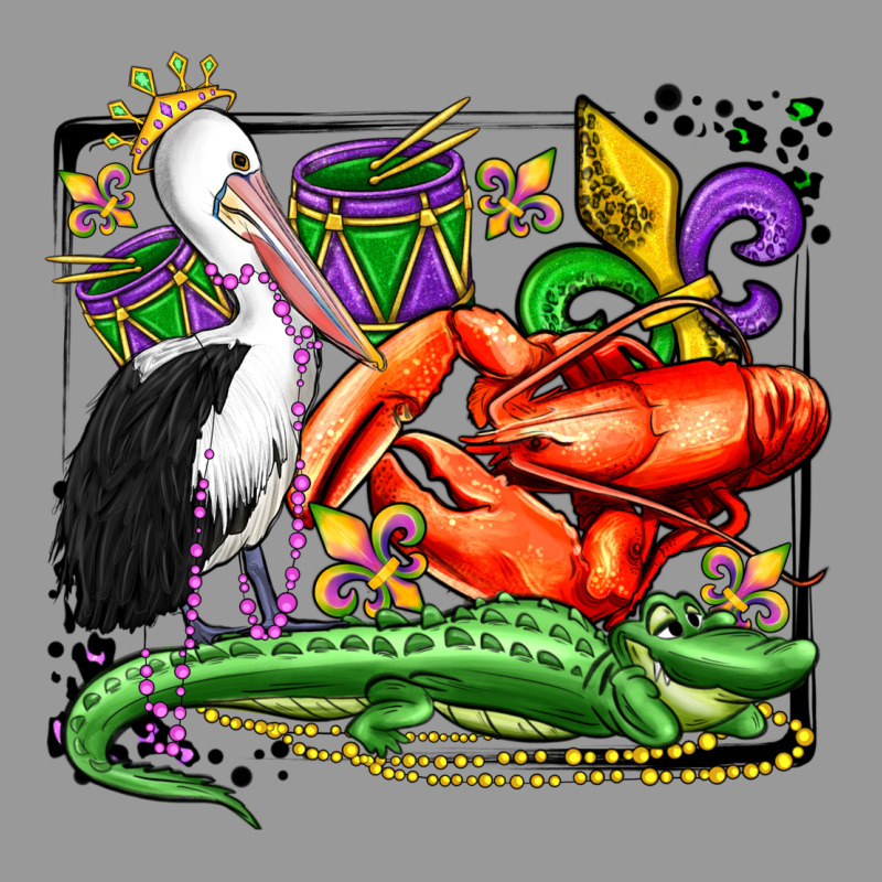 Mardi Gras Pelican Crawfish Crocodile Vintage Hoodie by OliviaCreatesArt | Teevron
