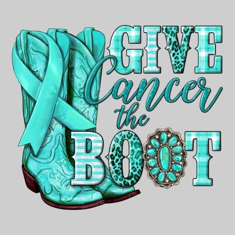 Give Cancer The Boot Ovarian Cancer Teal Ribbon Premium Tee by NancyCooperArtShop | Teevron