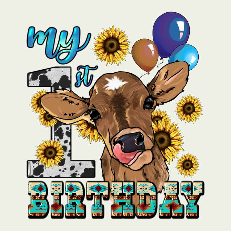 My First Birthday Baby Cow Sunflower Urban Heavy Tee by HowdyJamesFarm | Teevron