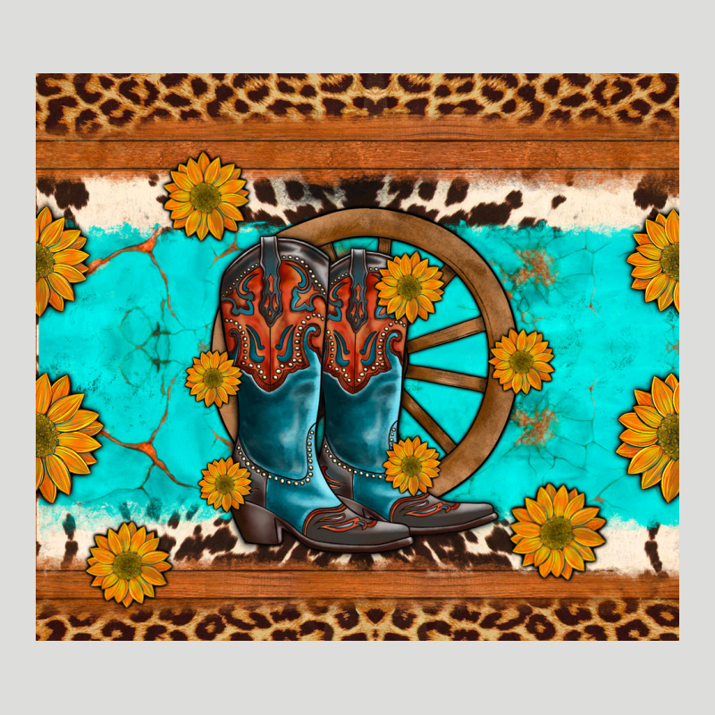 Cowboy Boots And Sunflowers Turquoise Leopard Background Zipper Hoodie by Artiststas | Teevron
