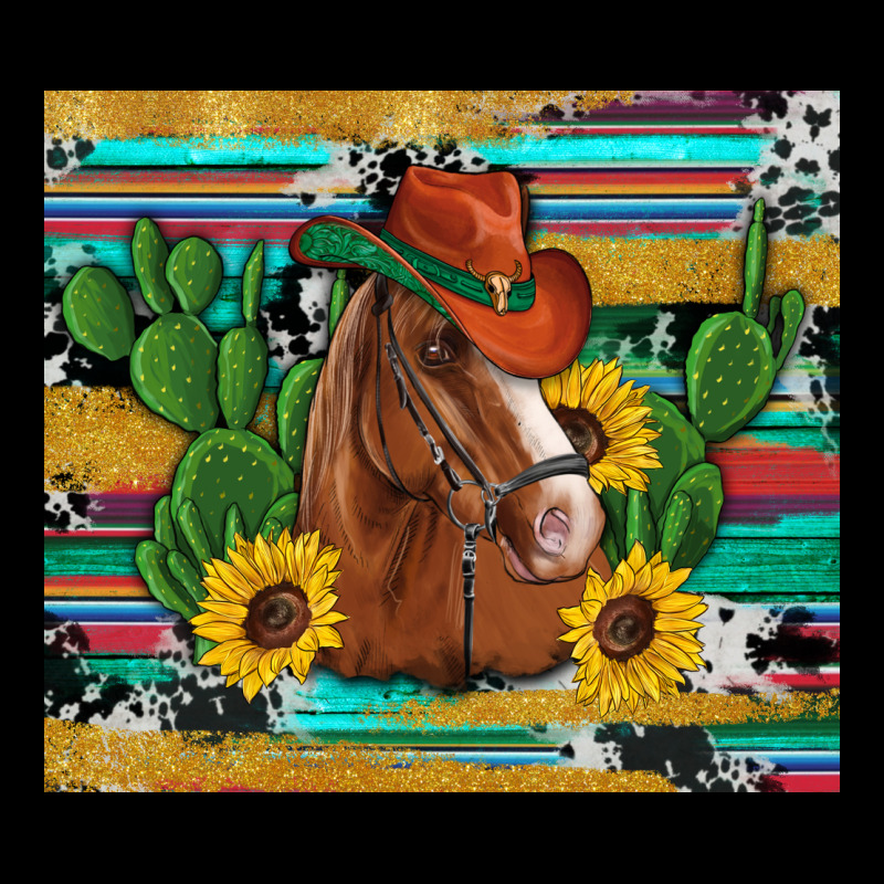 Western Horse Cowboy Hat Cactus Sunflowers Glitter Cowhide Serape Turq Zipper Hoodie by Artiststas | Teevron
