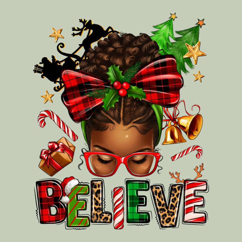 Christmas Believe Afro Messy Bun Ladies Tee by texasbilliewilder | Teevron