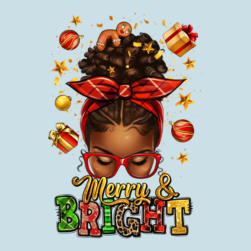 Merry And Bright Christmas Afro Messy Bun Ladies Tee by texasbilliewilder | Teevron