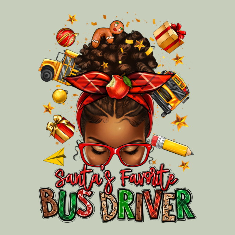 Santas Favorite School Bus Driver Afro Messy Bun Ladies Tee by texasbilliewilder | Teevron