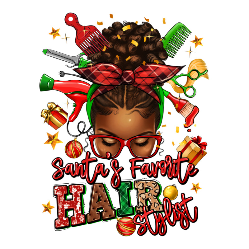 Santas Favorite Hair Stylist Afro Messy Bun Ladies Tee by texasbilliewilder | Teevron