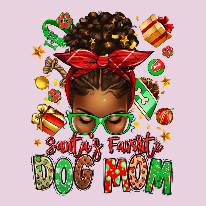 Santas Favorite Dog Mom Afro Messy Bun Ladies Tee by texasbilliewilder | Teevron