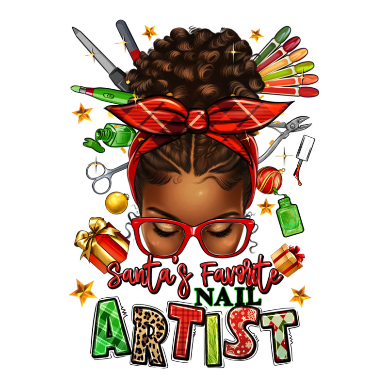 Santa's Favorite Nail Artist Afro Messy Bun Ladies Tee by texasbilliewilder | Teevron