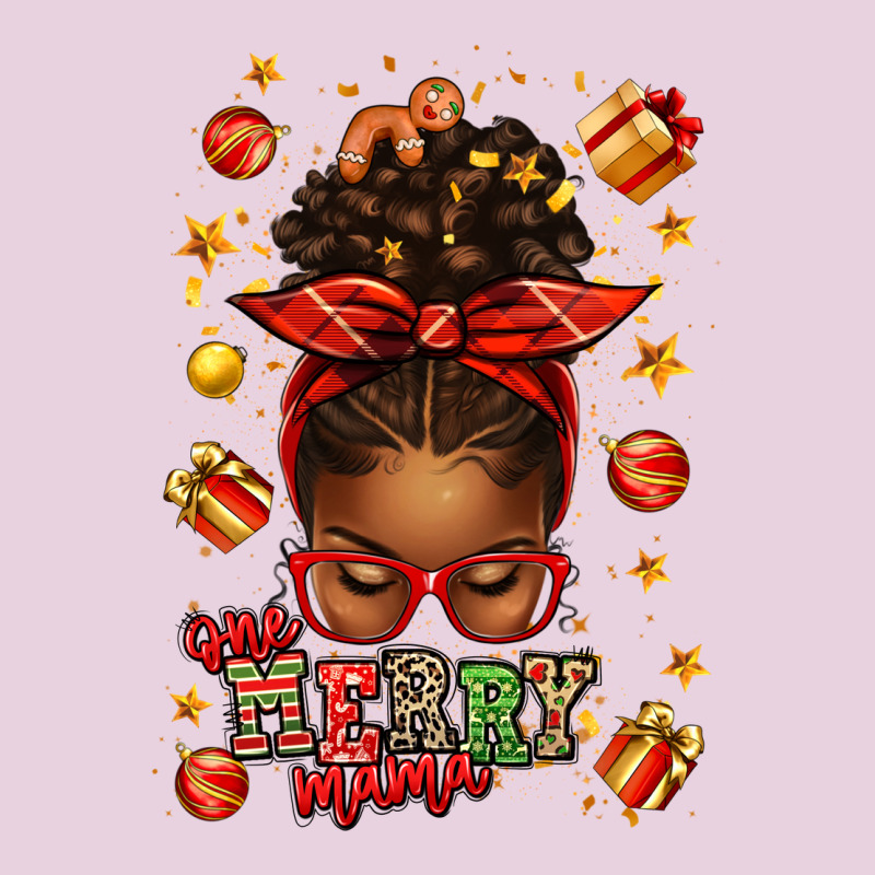 One Merry Mama Christmas Afro Messy Bun Ladies Tee by texasbilliewilder | Teevron