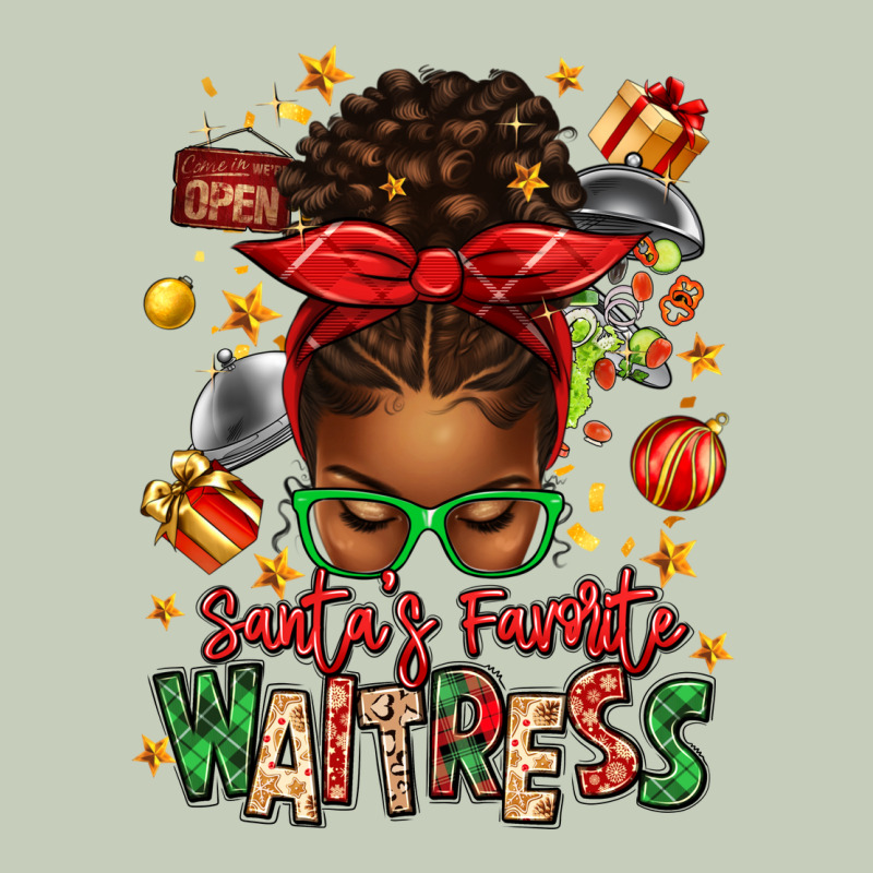 Santa's Favorite Waitress Messy Bun Ladies Tee by texasbilliewilder | Teevron