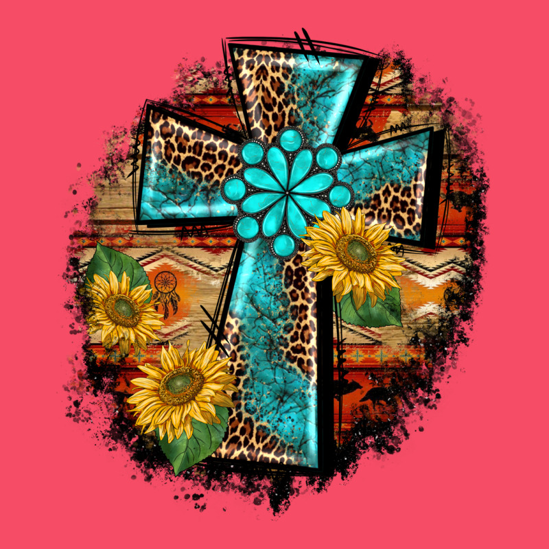 Western Turquoise's Leopard Cross  Wooden Aztek Sunflowers Background Premium Sweatshirt by BarkalooDesign | Teevron