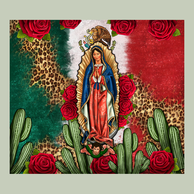 Our Lady Of Guadalupe Mexican Flag Roses Cactus Long Sleeve Tee by FaDigitalArtStudio | Teevron