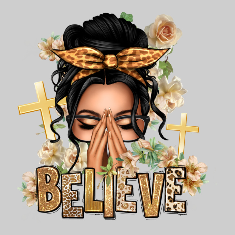 Black Hair Believe Praying Caucasian Messy Bun Premium Tee by texasbilliewilder | Teevron