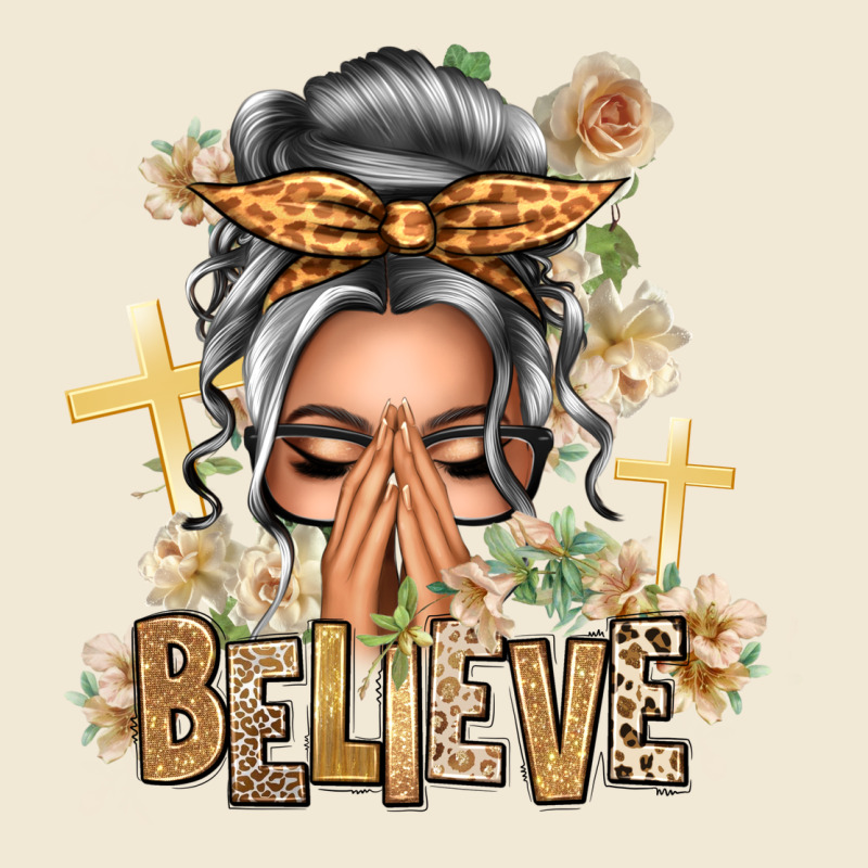 Silver White Believe Praying Caucasian Messy Bun Premium Tee by texasbilliewilder | Teevron