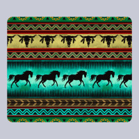 Turquoise Horse And Bullskull Aztec  Pattern Heavyweight Hoodie | Teevron