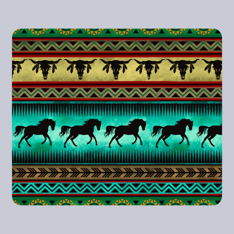 Turquoise Horse And Bullskull Aztec  Pattern Heavyweight Hoodie by BarkalooDesign | Teevron