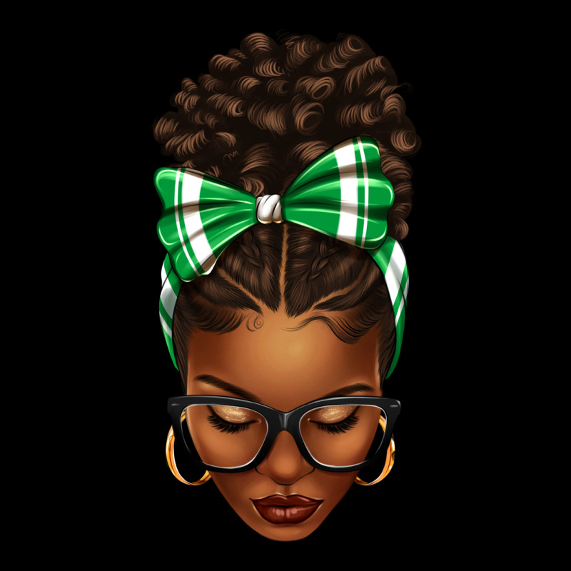 Afro Messy Bun Green And White Bow Premium Tee by texasbilliewilder | Teevron