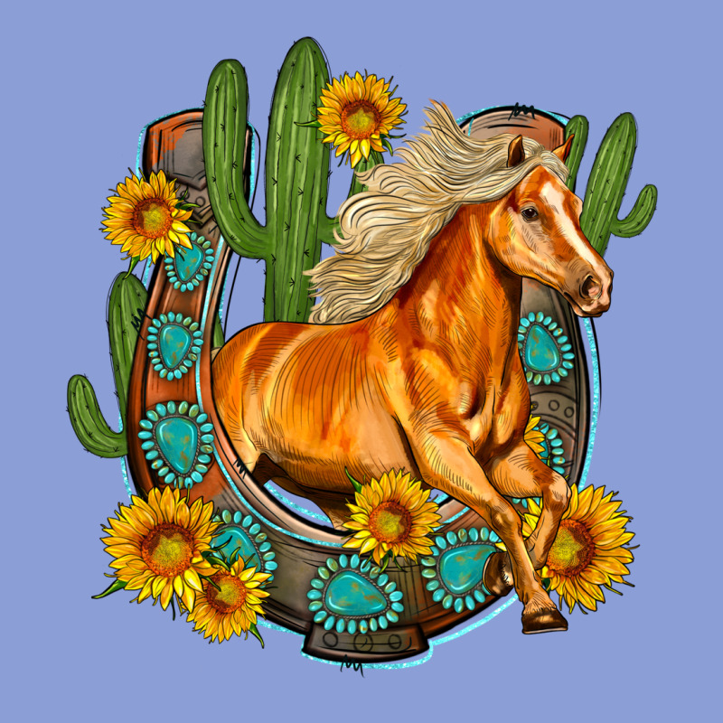 Western Horse Cactus Sunflowers Horseshoe Long Sleeve Tee by OliviaCreatesArt | Teevron