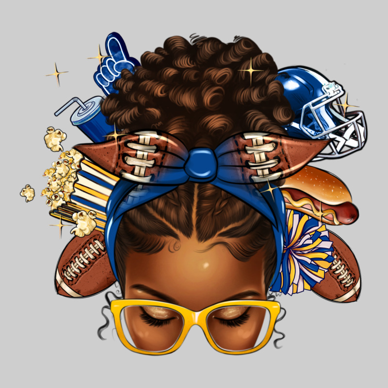 Blue And Gold American Football Afro Messy Bun Premium Tee by texasbilliewilder | Teevron