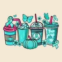Ovarian Cancer Coffee Cups Teal Ribbon Ladies Tee | Teevron