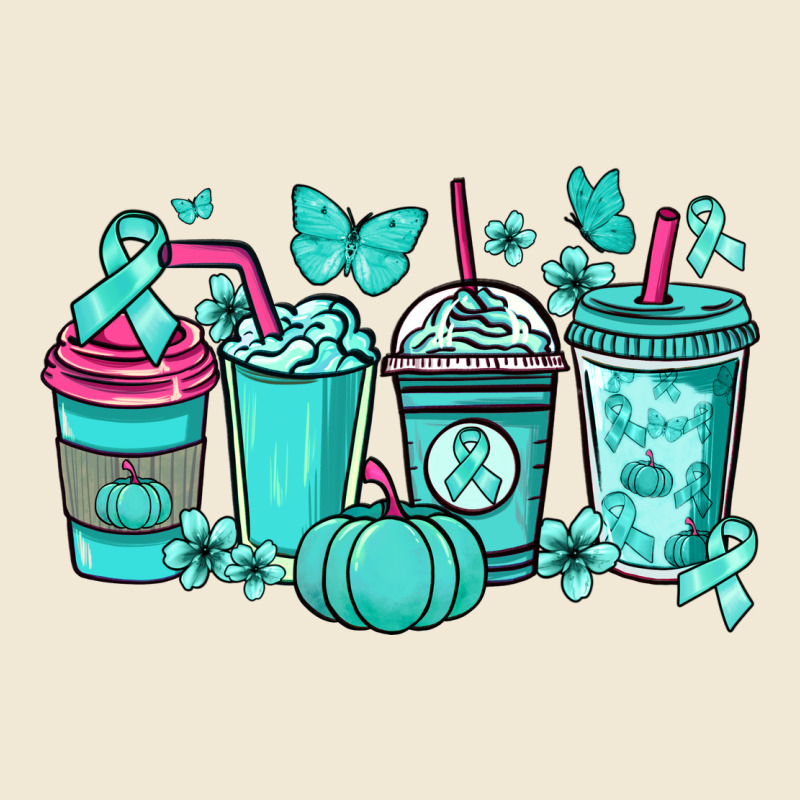 Ovarian Cancer Coffee Cups Teal Ribbon Ladies Tee by NancyCooperArtShop | Teevron