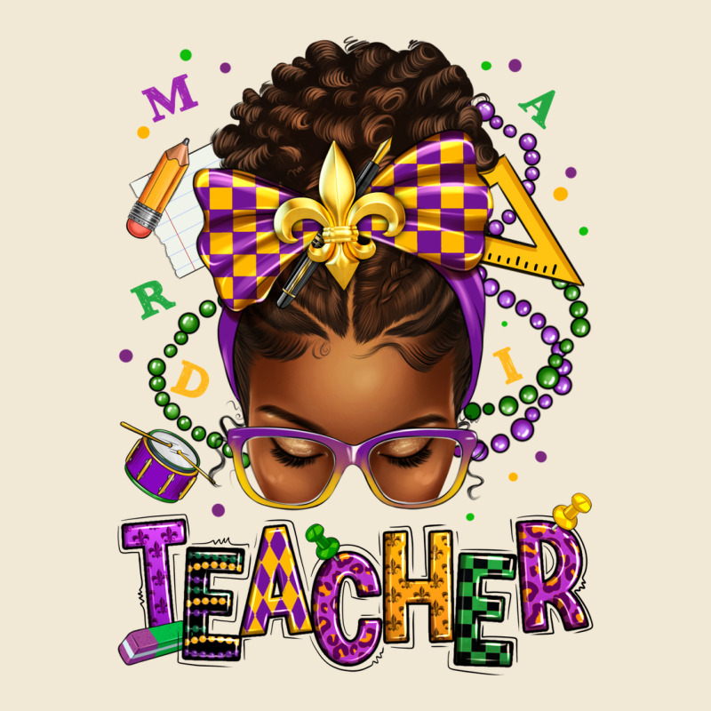 Mardi Gras Teacher Afro Messy Bun Premium Tee by texasbilliewilder | Teevron