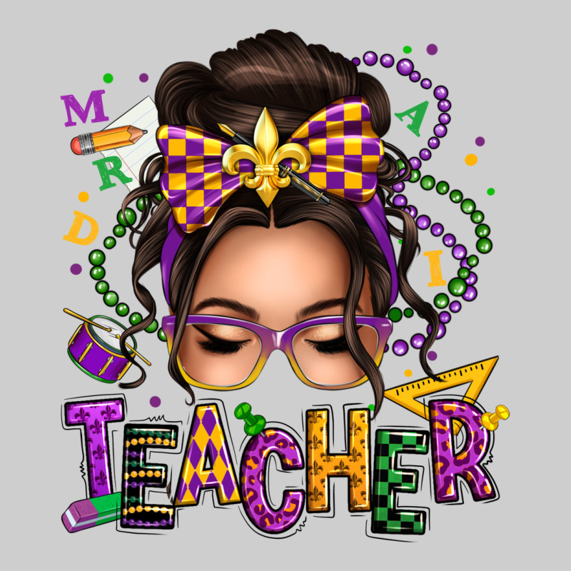Mardi Gras Teacher Caucasian Messy Bun Premium Tee by texasbilliewilder | Teevron