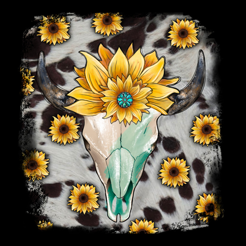 Cowhide Sunflower Gemstone Bull Skull Heavy Core Tee by JahusDesignShop | Teevron