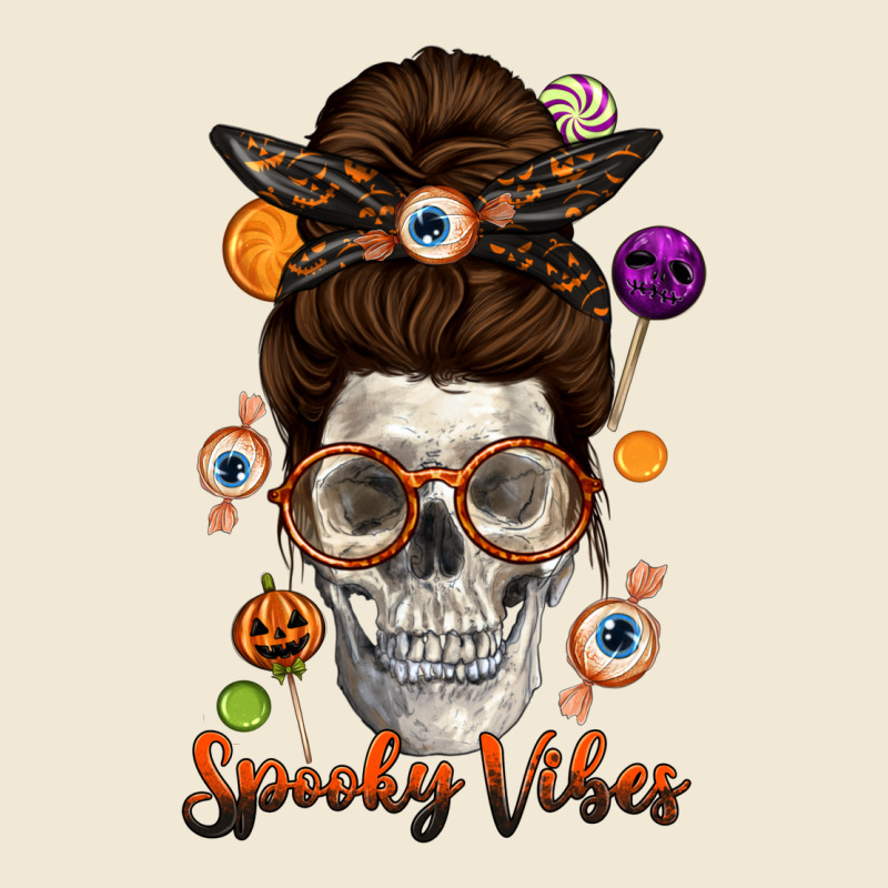 Spooky Vibes Skull Messy Bun Ladies Tee by texasbilliewilder | Teevron