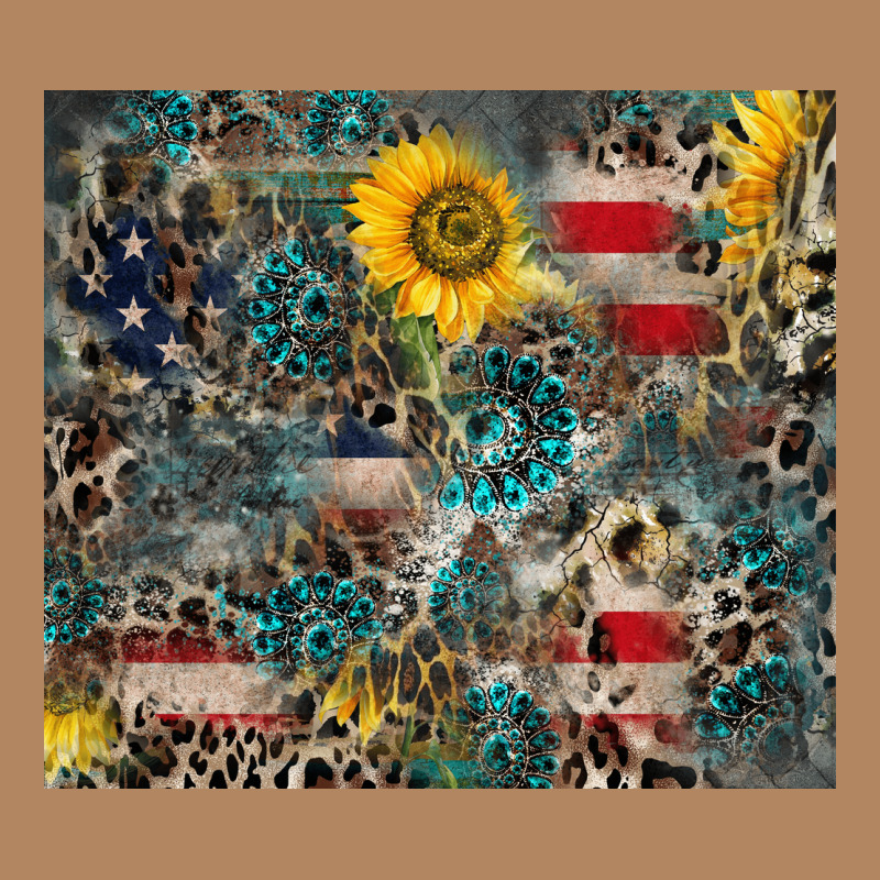America Flag Leopard Gemstone Sunflower Long Sleeve Tee by CowCowDesign | Teevron
