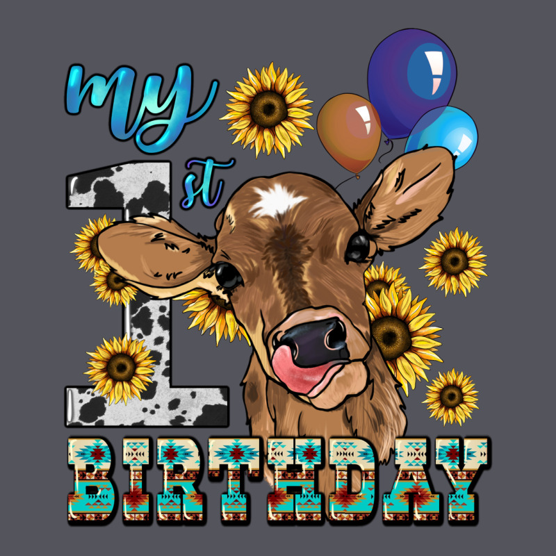 My First Birthday Baby Cow Sunflower Vintage Hoodie by HowdyJamesFarm | Teevron