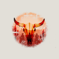 Western Cowboy Sunset Bull Skull Heavy Core Tee | Teevron