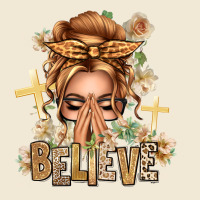 Blonde Hair Believe Praying Caucasian Messy Bun Ladies Tee | Teevron