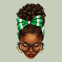 Afro Messy Bun Green And White Bow Ladies Tee | Teevron