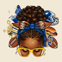 Blue And Gold American Football Afro Messy Bun Ladies Tee | Teevron