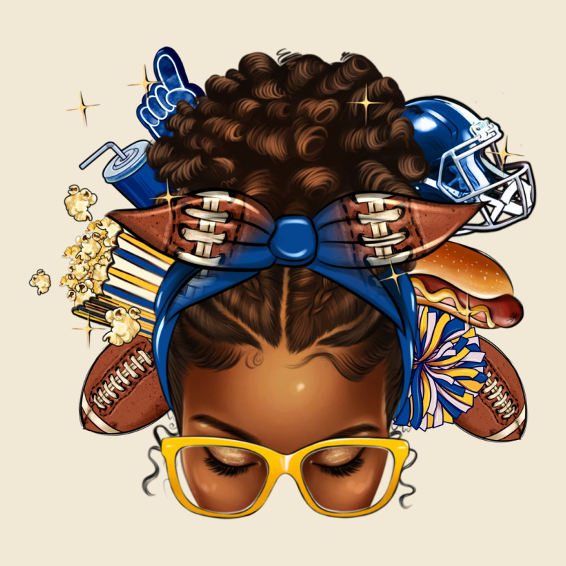 Blue And Gold American Football Afro Messy Bun Ladies Tee by texasbilliewilder | Teevron