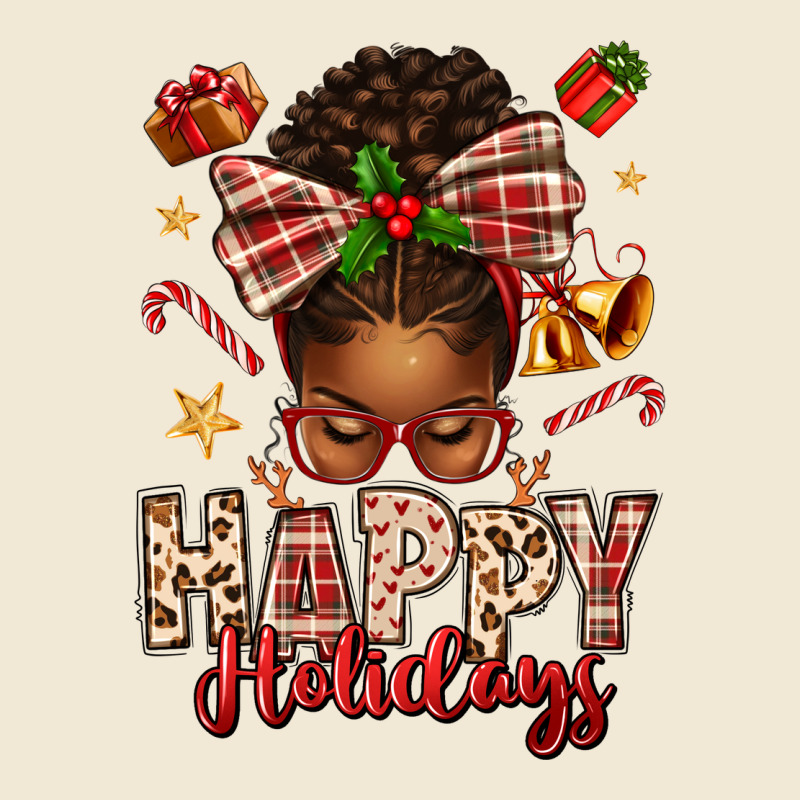 Happy Holidays Christmas Afro Messy Bun Ladies Tee by texasbilliewilder | Teevron