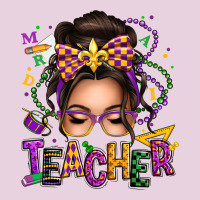 Mardi Gras Teacher Caucasian Messy Bun Ladies Tee | Teevron