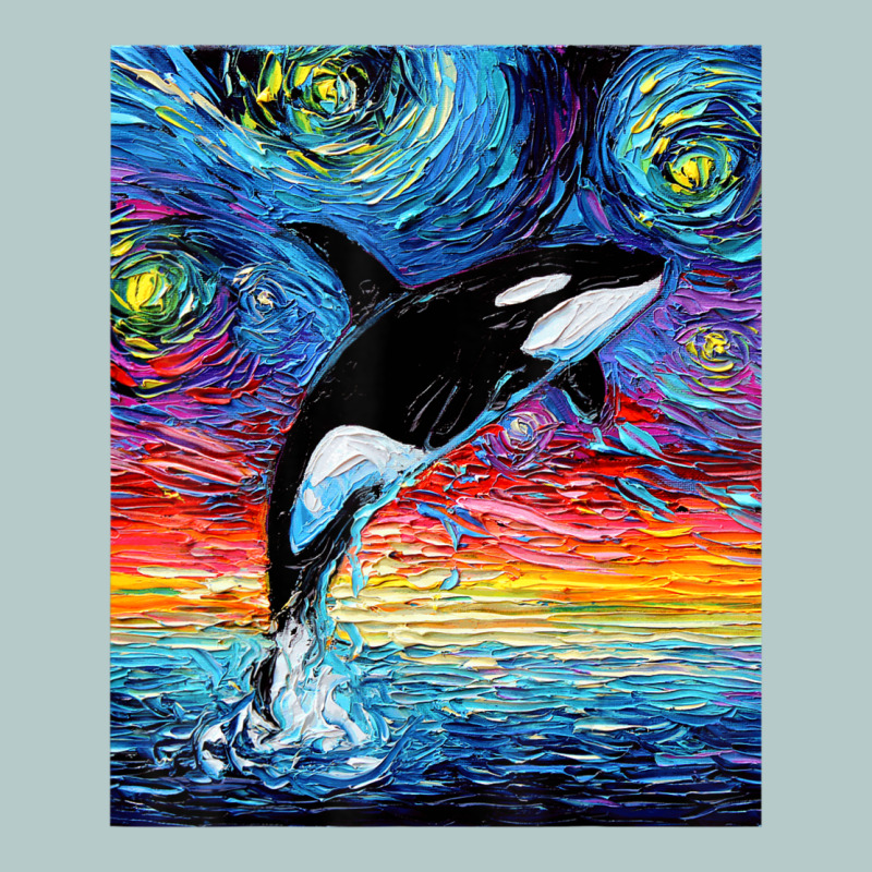 Orca Killer Whale Starry Night Colorful Ocean Art By Aja Heavy Core Tee by trangStudio | Teevron