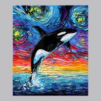 Orca Killer Whale Starry Night Colorful Ocean Art By Aja Long Sleeve Tee | Teevron