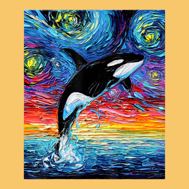 Orca Killer Whale Starry Night Colorful Ocean Art By Aja Vintage Hoodie by trangStudio | Teevron