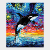 Orca Killer Whale Starry Night Colorful Ocean Art By Aja Urban Hoodie | Teevron