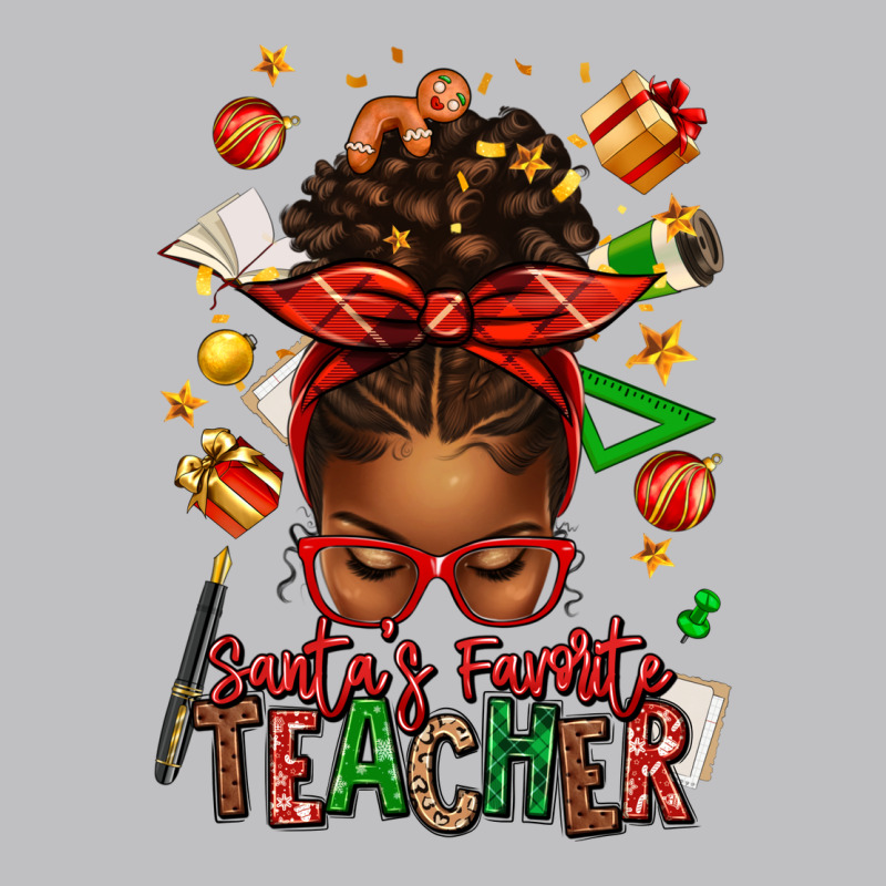 Santa's Favorite Teacher Afro Messy Bun Classic Tee by texasbilliewilder | Teevron