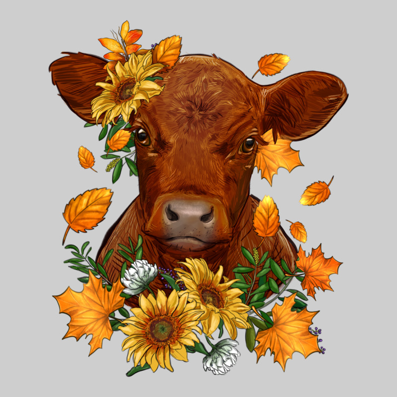 Fall Red Angus Calf Dried Leaves And Sunflowers Premium Tee by RanaPortraitStore | Teevron